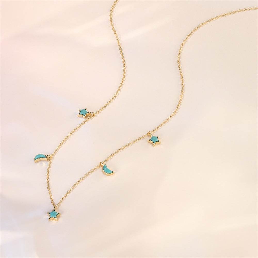 S925 sterling silver star moon turquoise necklace - MOWTE