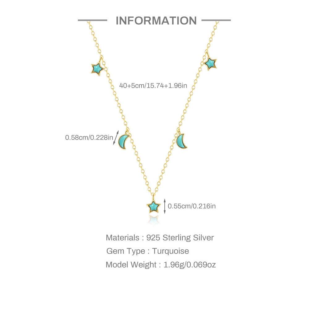 S925 sterling silver star moon turquoise necklace - MOWTE
