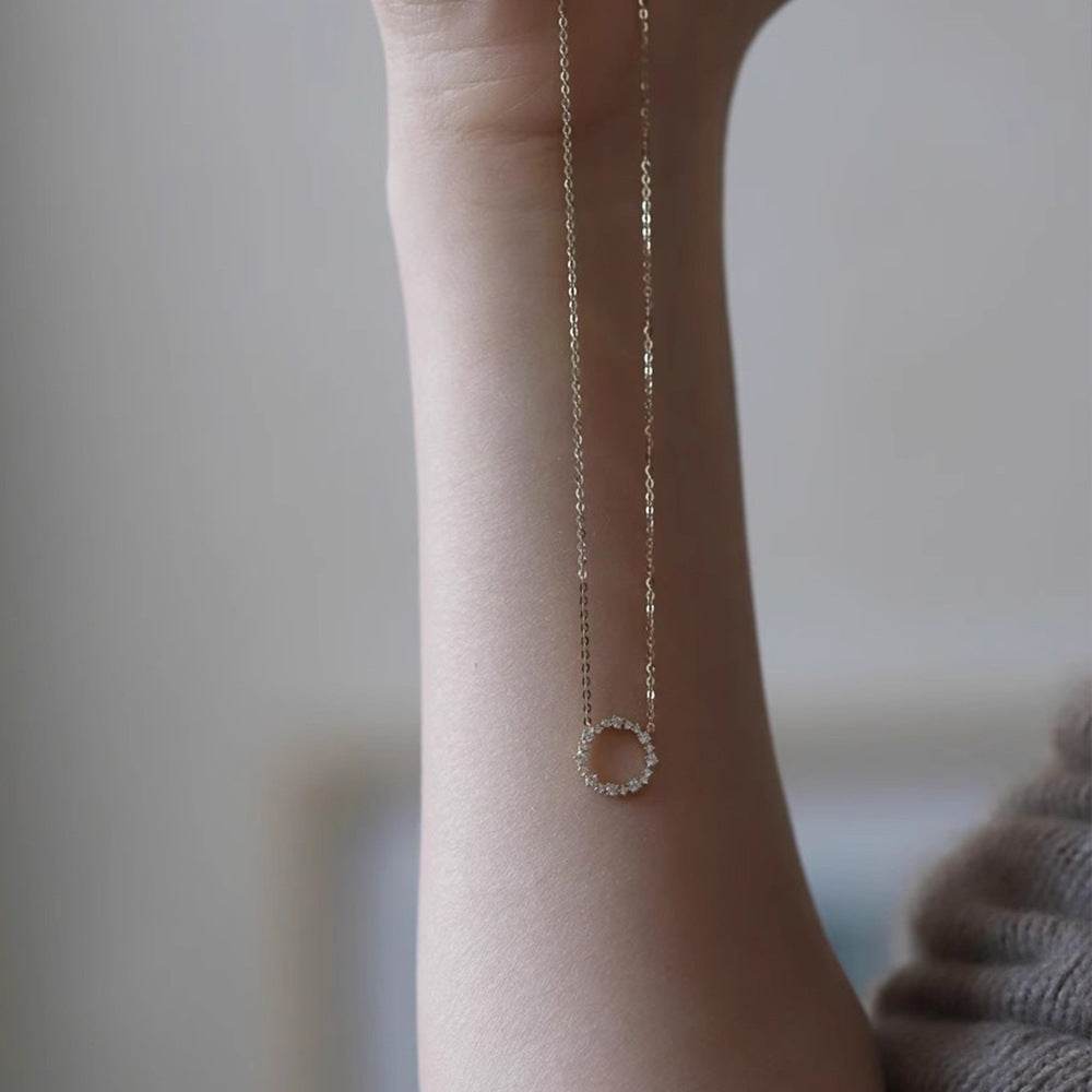 925 sterling silver collarbone chain with zircon full diamond circle necklace - MOWTE
