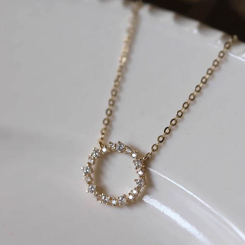 925 sterling silver collarbone chain with zircon full diamond circle necklace - MOWTE
