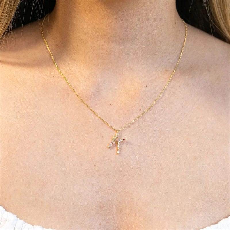 New S925 sterling silver color diamond butterfly 26 letter pendant - MOWTE