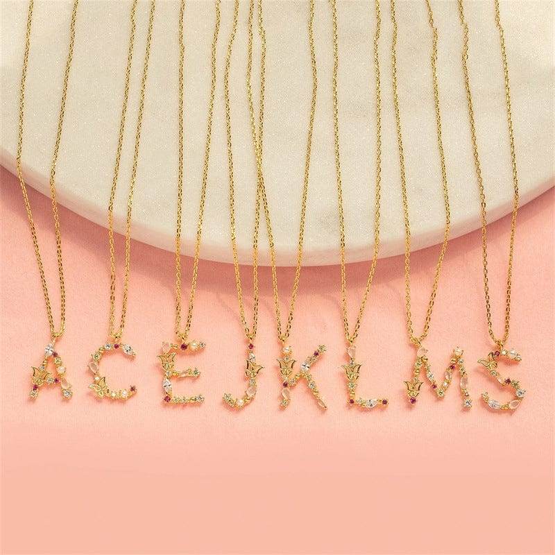 New S925 sterling silver color diamond butterfly 26 letter pendant - MOWTE