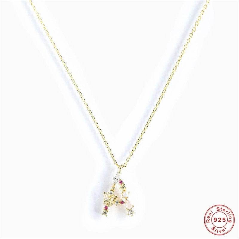 New S925 sterling silver color diamond butterfly 26 letter pendant - MOWTE