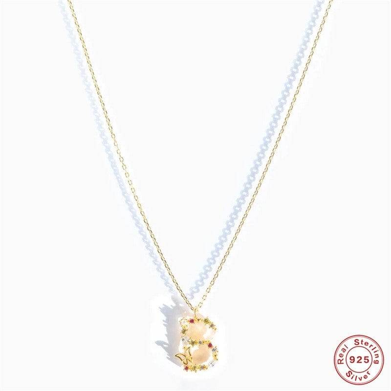 New S925 sterling silver color diamond butterfly 26 letter pendant - MOWTE