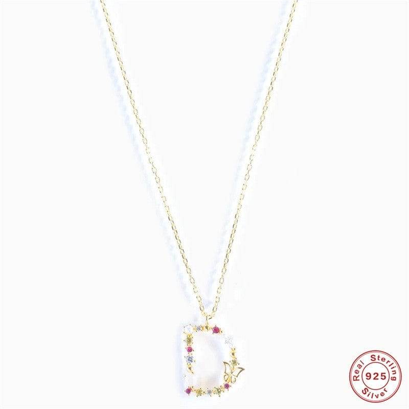 New S925 sterling silver color diamond butterfly 26 letter pendant - MOWTE