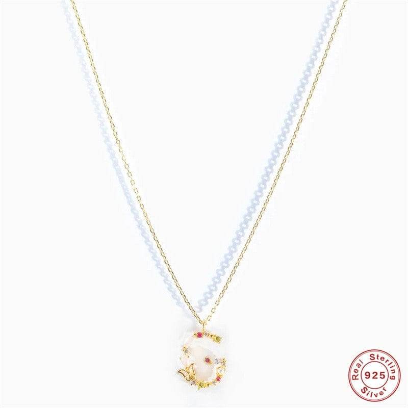 New S925 sterling silver color diamond butterfly 26 letter pendant - MOWTE