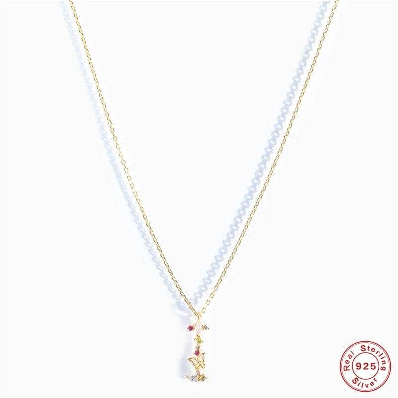 New S925 sterling silver color diamond butterfly 26 letter pendant - MOWTE