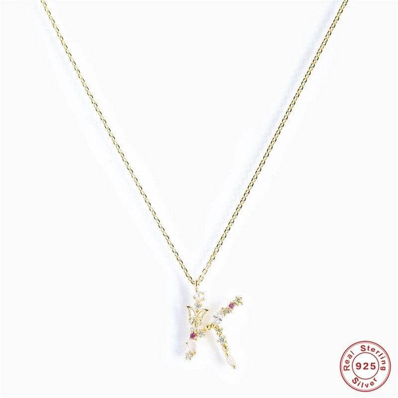 New S925 sterling silver color diamond butterfly 26 letter pendant - MOWTE