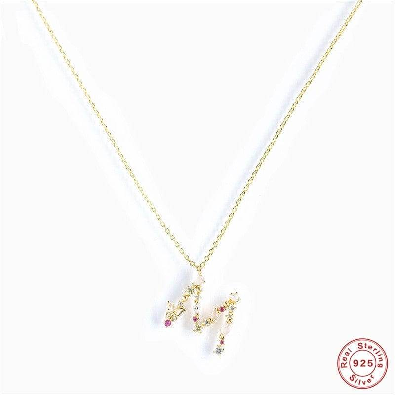 New S925 sterling silver color diamond butterfly 26 letter pendant - MOWTE