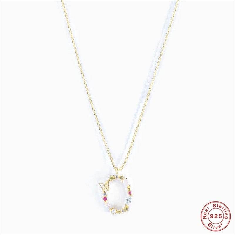 New S925 sterling silver color diamond butterfly 26 letter pendant - MOWTE