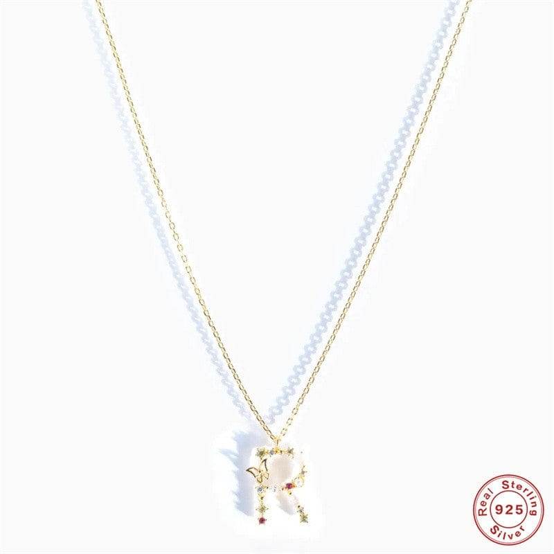 New S925 sterling silver color diamond butterfly 26 letter pendant - MOWTE