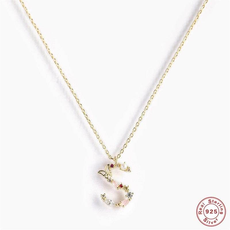 New S925 sterling silver color diamond butterfly 26 letter pendant - MOWTE