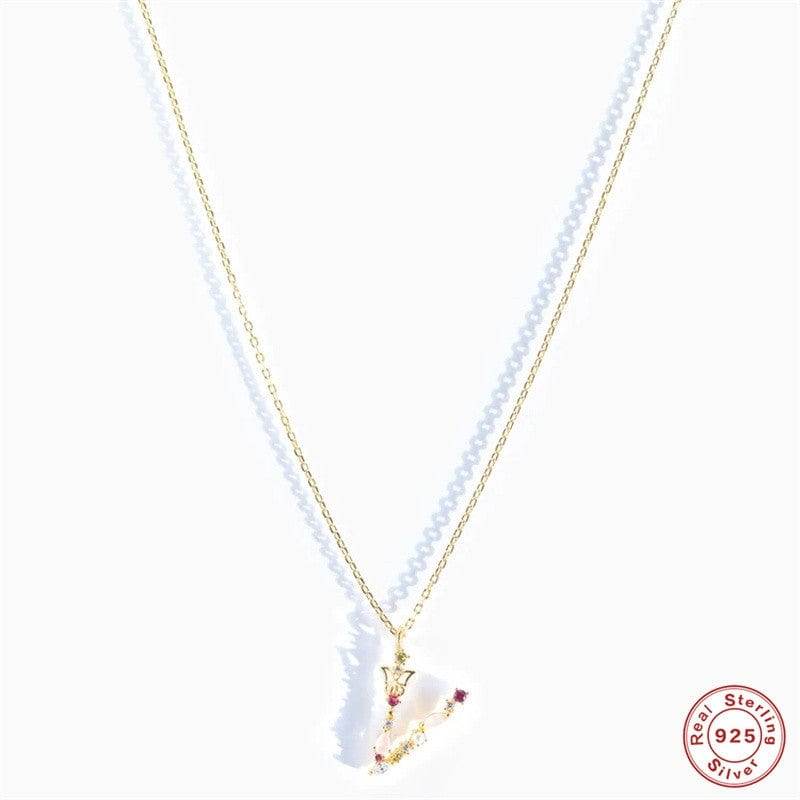 New S925 sterling silver color diamond butterfly 26 letter pendant - MOWTE