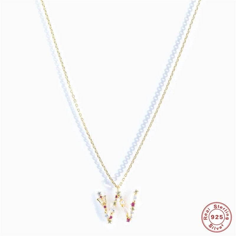 New S925 sterling silver color diamond butterfly 26 letter pendant - MOWTE