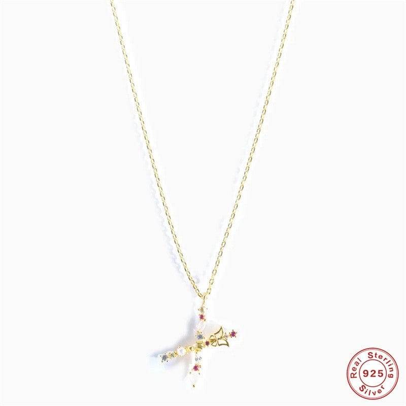 New S925 sterling silver color diamond butterfly 26 letter pendant - MOWTE