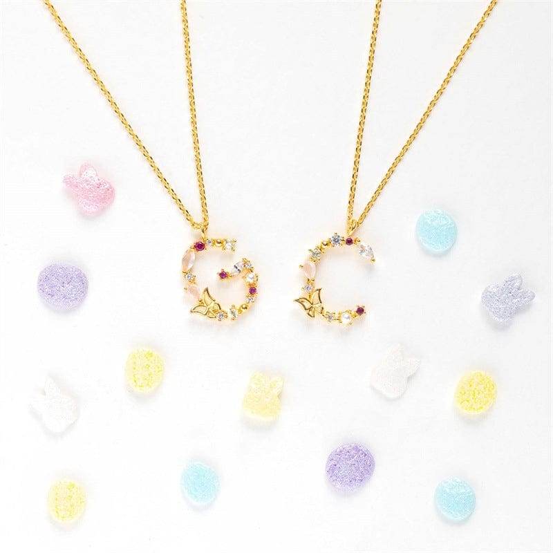 New S925 sterling silver color diamond butterfly 26 letter pendant - MOWTE