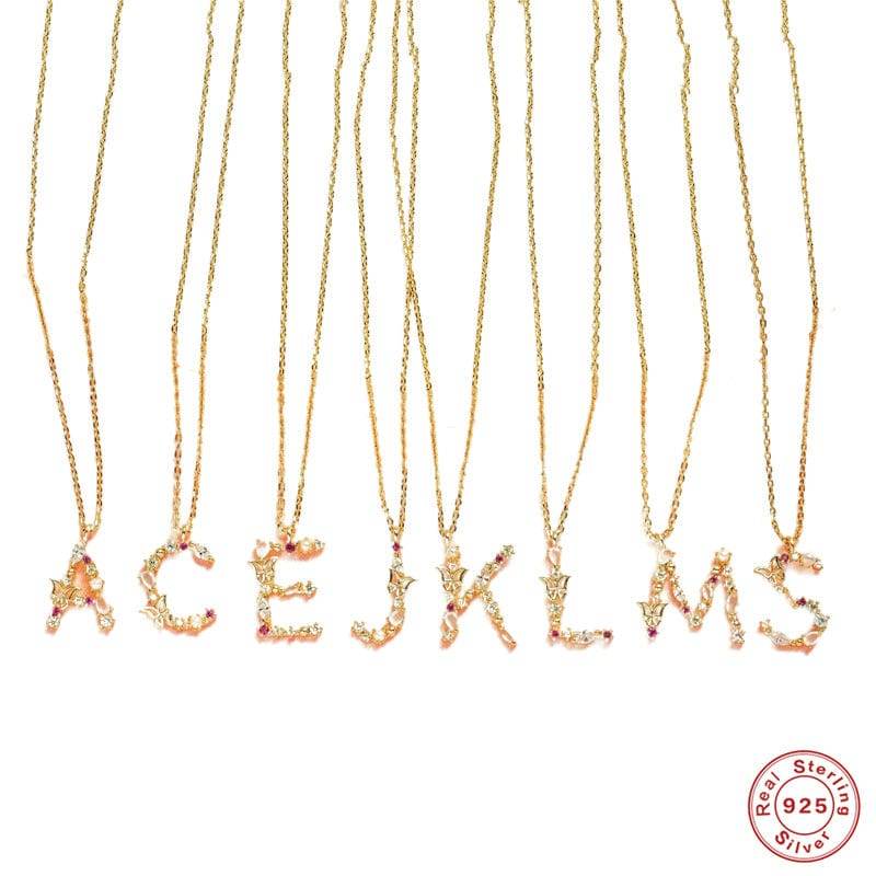 New S925 sterling silver color diamond butterfly 26 letter pendant - MOWTE