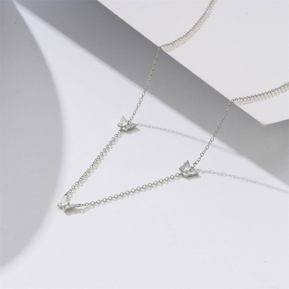 925 sterling silver diamond tassel butterfly collarbone chain necklace for women - MOWTE