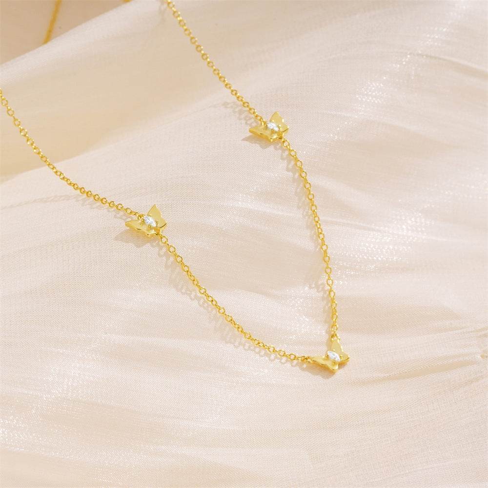 925 sterling silver diamond tassel butterfly collarbone chain necklace for women - MOWTE