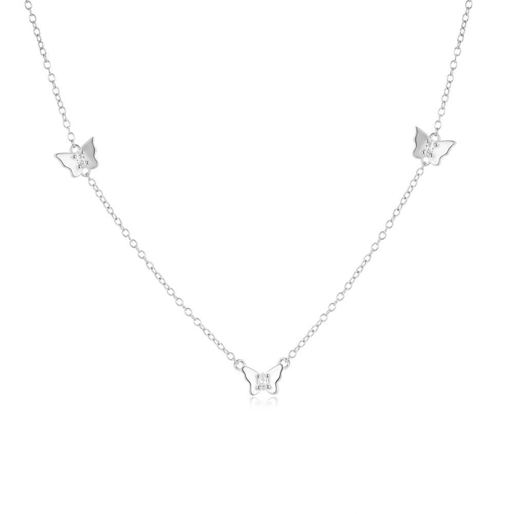 925 sterling silver diamond tassel butterfly collarbone chain necklace for women - MOWTE