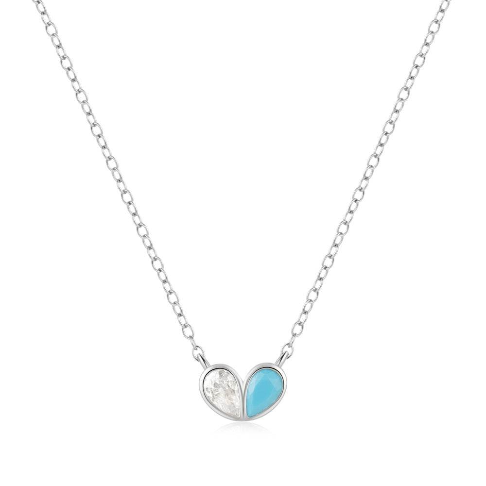925 sterling silver heart-shaped zircon double piece peach heart collarbone turquoise necklace - MOWTE
