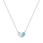 925 sterling silver heart-shaped zircon double piece peach heart collarbone turquoise necklace - MOWTE