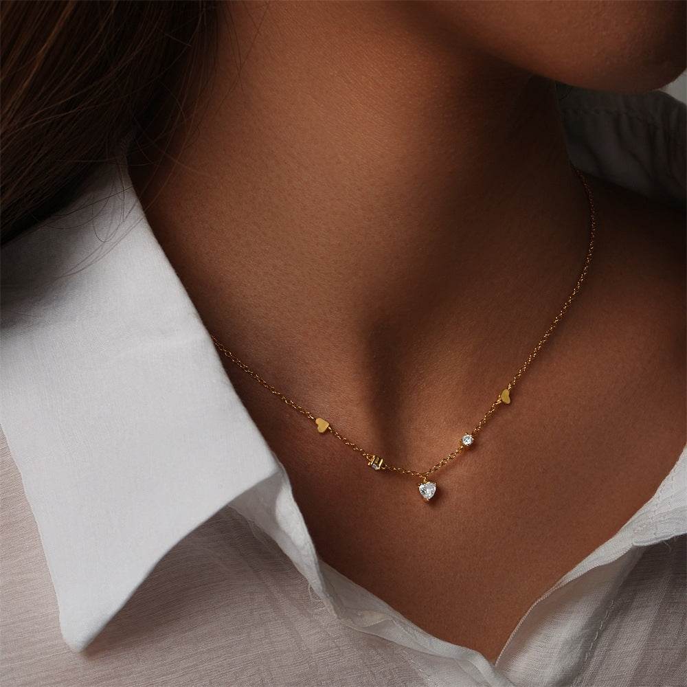 925 sterling silver heart-shaped fringe versatile collarbone chain necklace - MOWTE