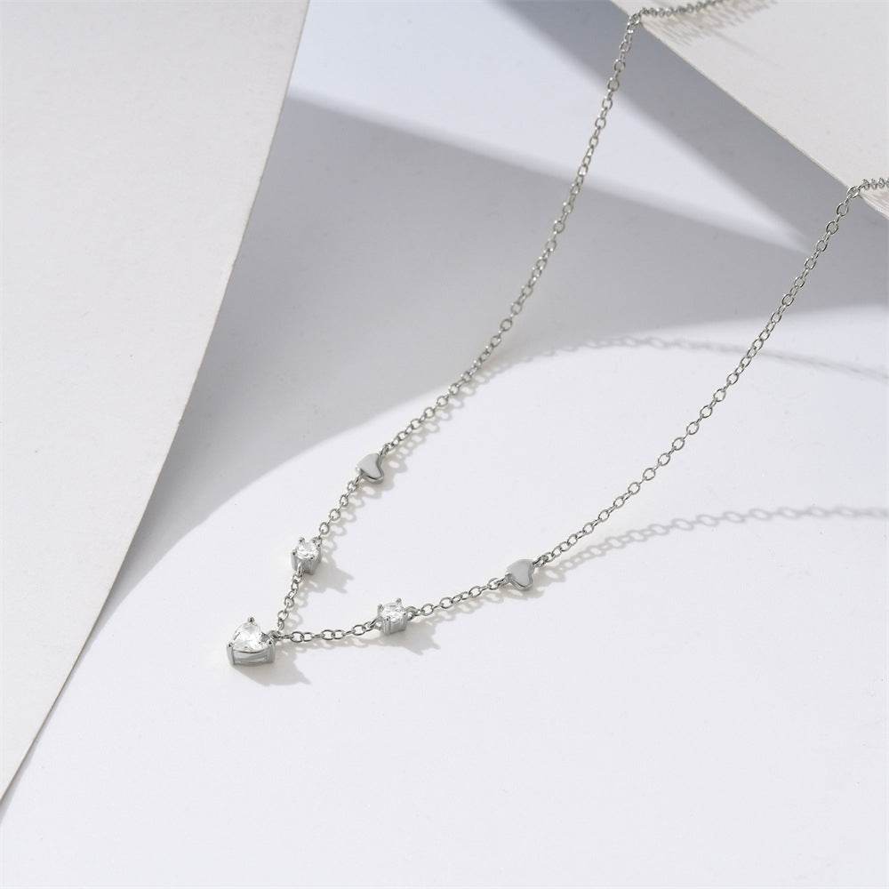 925 sterling silver heart-shaped fringe versatile collarbone chain necklace - MOWTE