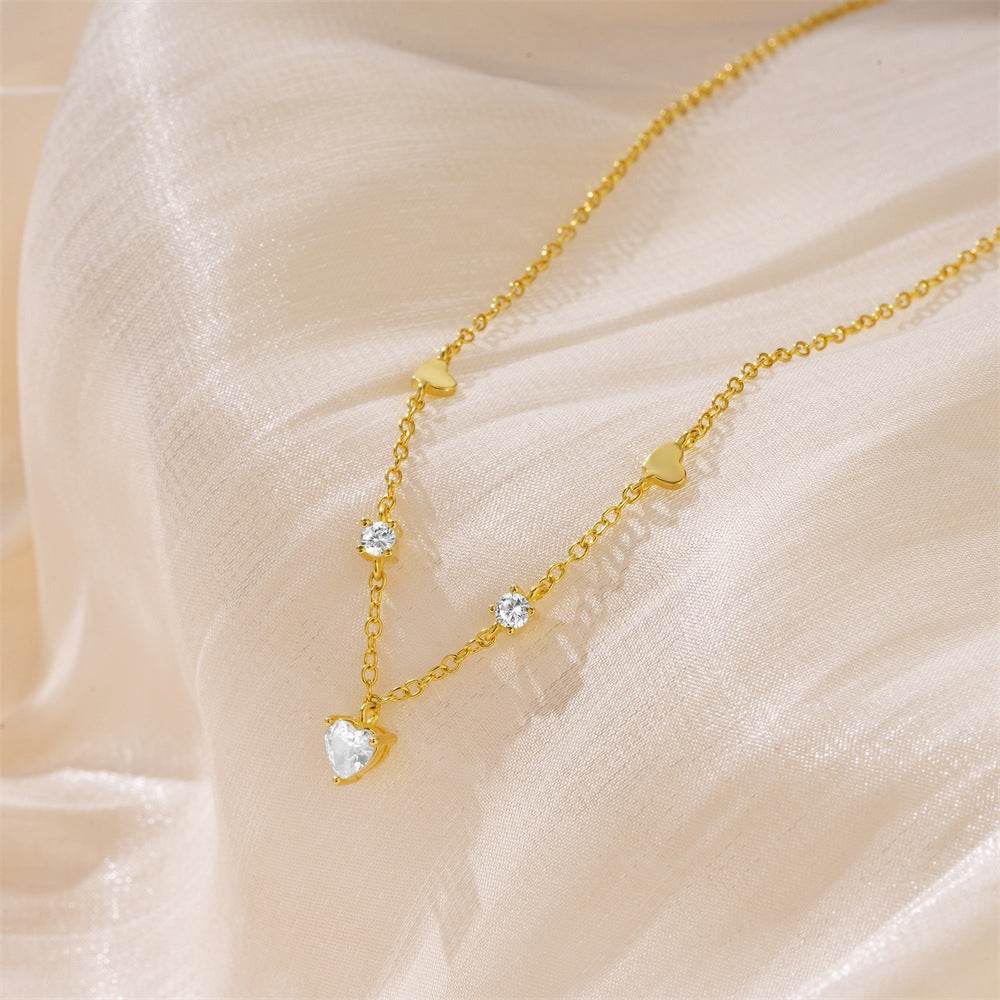 925 sterling silver heart-shaped fringe versatile collarbone chain necklace - MOWTE