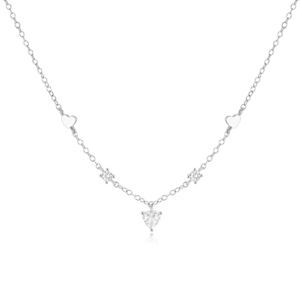 925 sterling silver heart-shaped fringe versatile collarbone chain necklace - MOWTE