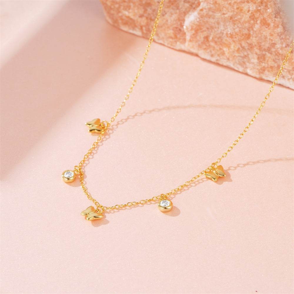 925 sterling silver ins style butterfly zircon layered collarbone chain - MOWTE