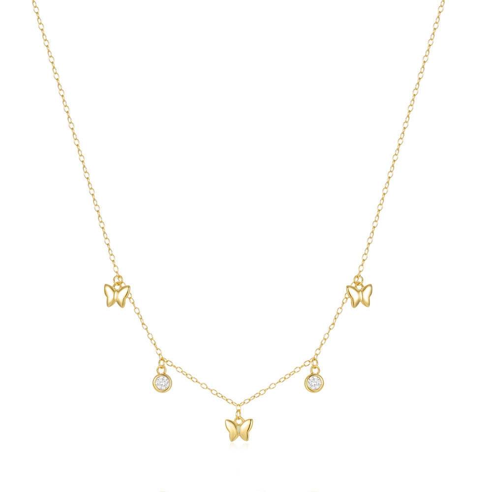 925 sterling silver ins style butterfly zircon layered collarbone chain - MOWTE
