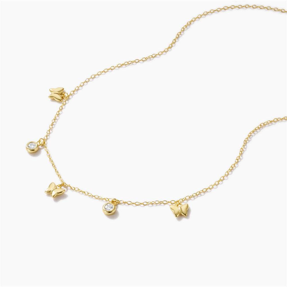 925 sterling silver ins style butterfly zircon layered collarbone chain - MOWTE