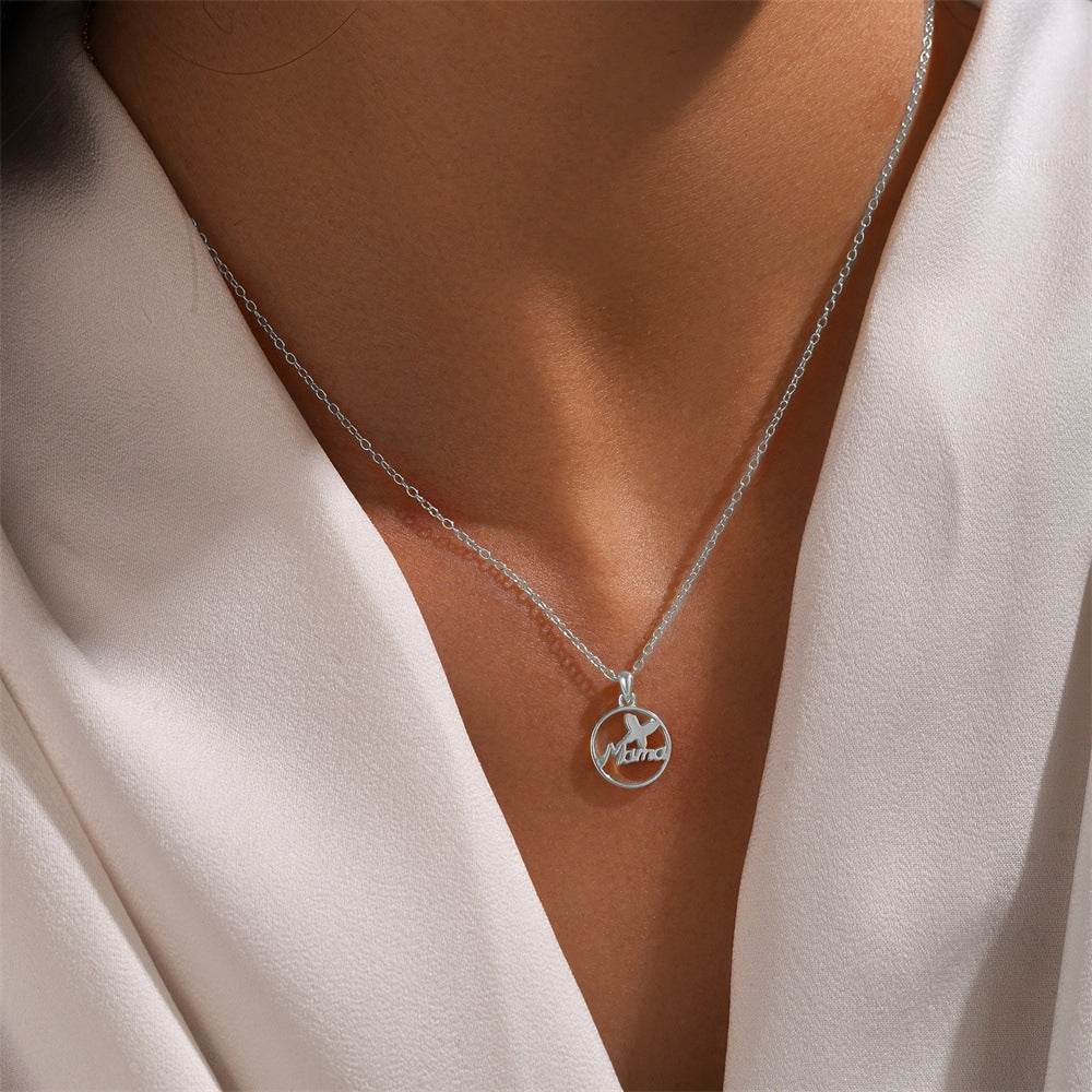 S925 sterling silver butterfly letter MaMa pendant collarbone chain necklace mother's gift - MOWTE