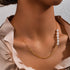 925 sterling silver double spliced paperclip pearl collarbone chain - MOWTE