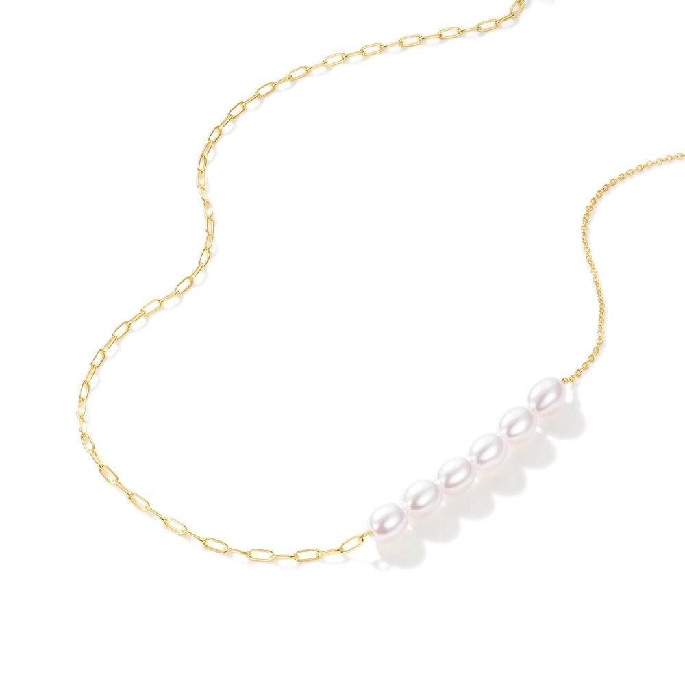 925 sterling silver double spliced paperclip pearl collarbone chain - MOWTE