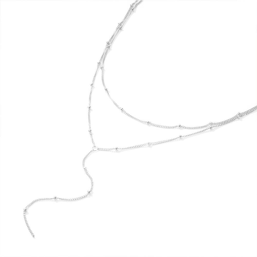 925 sterling silver elegant double-layer side bead chain Y-shaped collarbone necklace for women - MOWTE