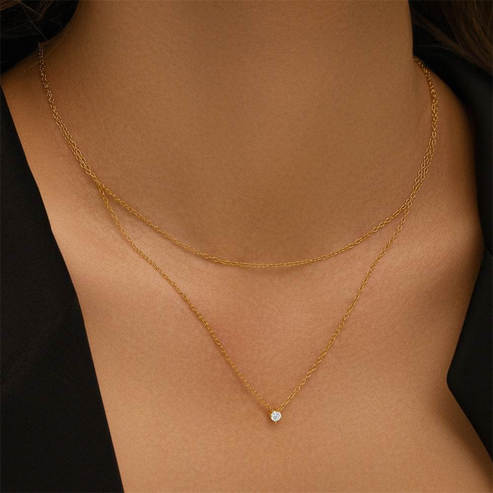 S925 pure silver single diamond set double layered collarbone chain - MOWTE