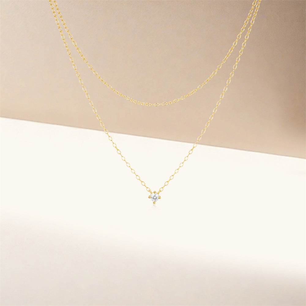 S925 pure silver single diamond set double layered collarbone chain - MOWTE