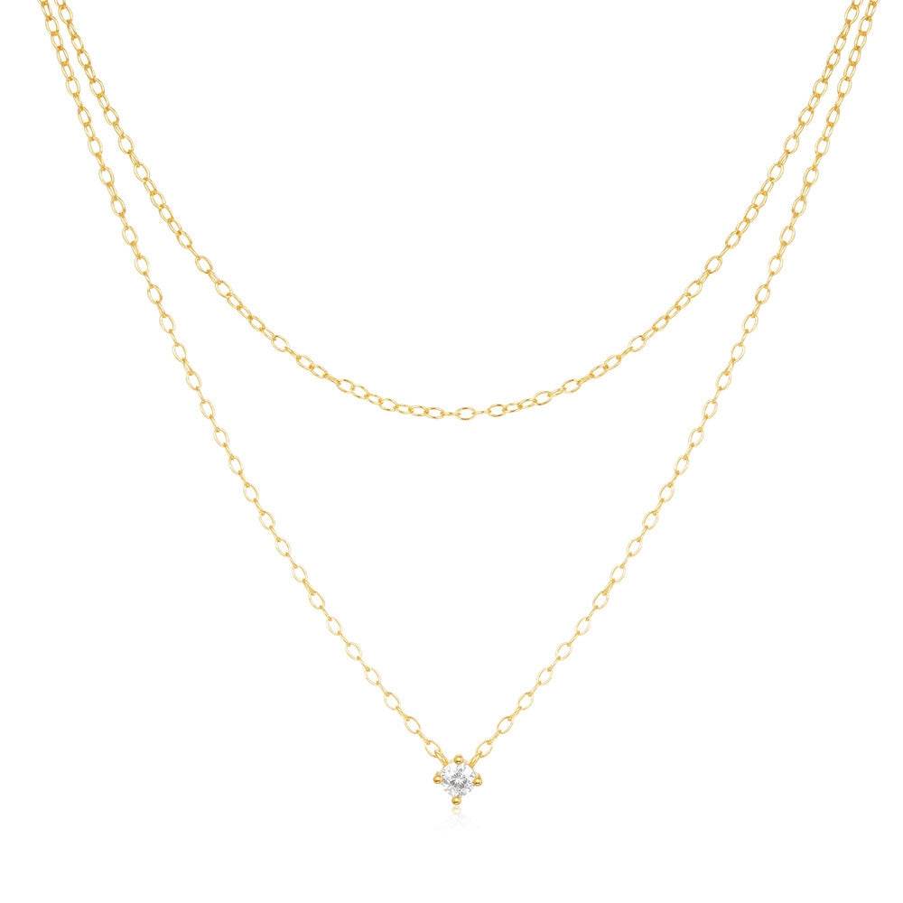 S925 pure silver single diamond set double layered collarbone chain - MOWTE