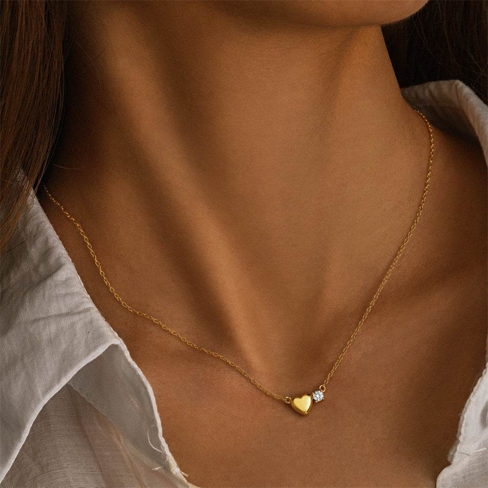 S925 pure silver heart-shaped diamond inlaid light luxury women's collarbone necklace - MOWTE