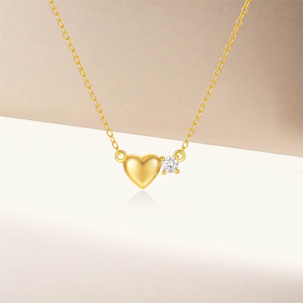 S925 pure silver heart-shaped diamond inlaid light luxury women's collarbone necklace - MOWTE