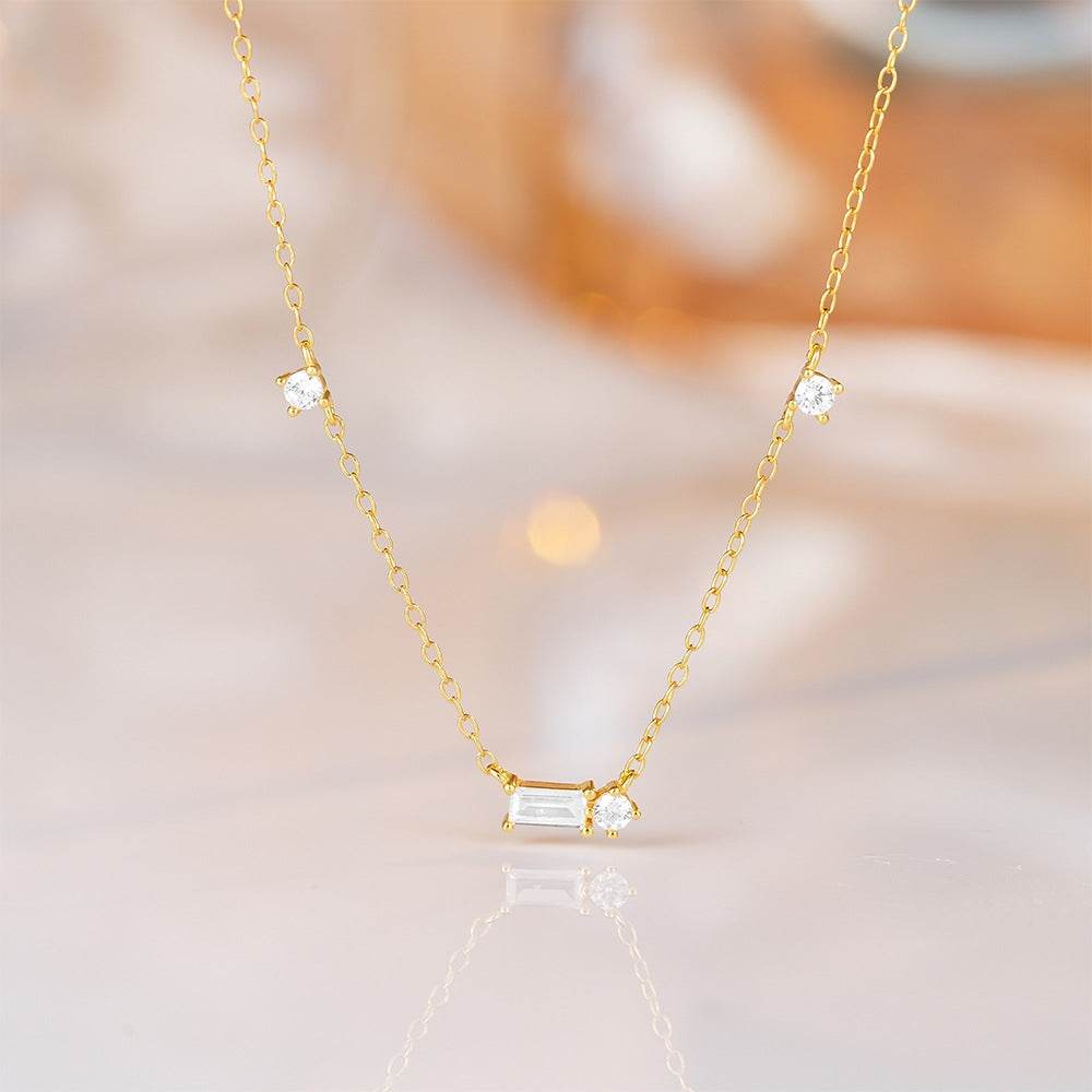 925 sterling silver geometric block diamond collarbone chain - MOWTE