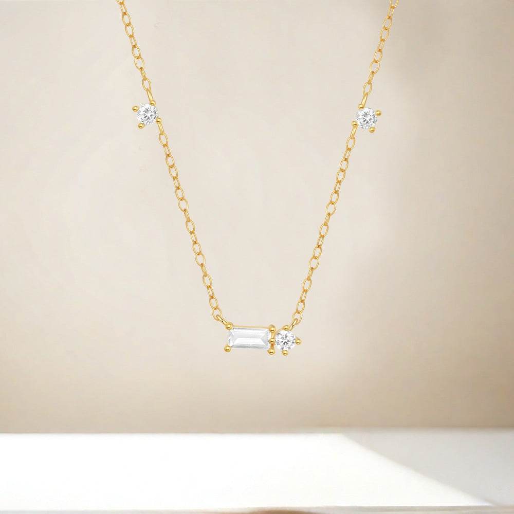 925 sterling silver geometric block diamond collarbone chain - MOWTE