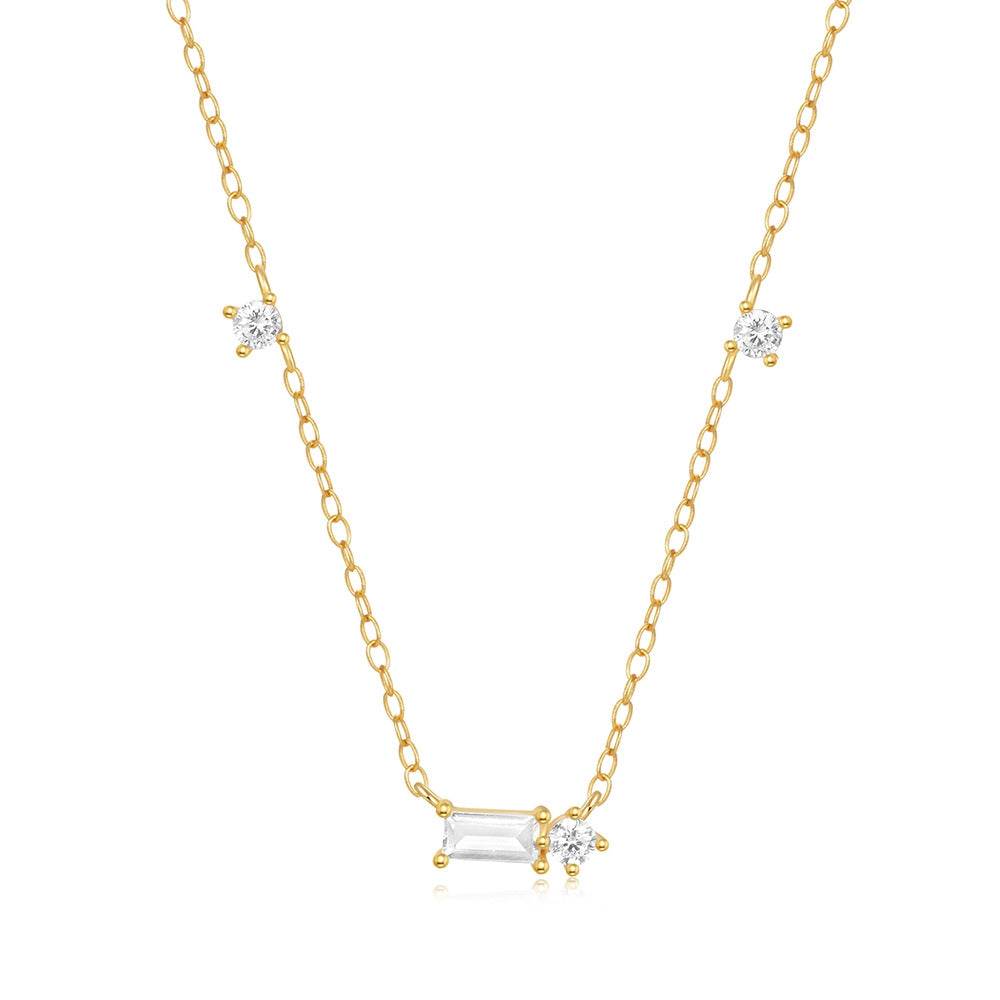 925 sterling silver geometric block diamond collarbone chain - MOWTE