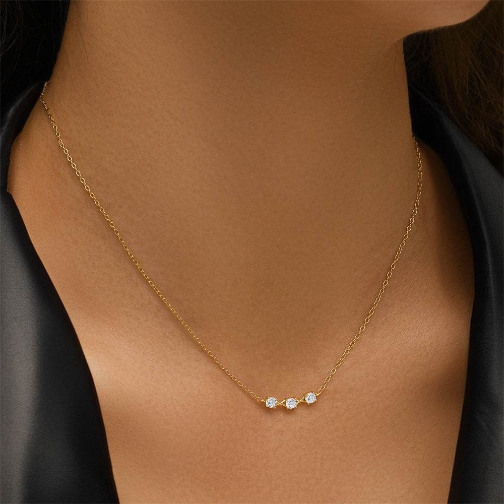 S925 sterling silver three diamond women's layered collarbone chain - MOWTE