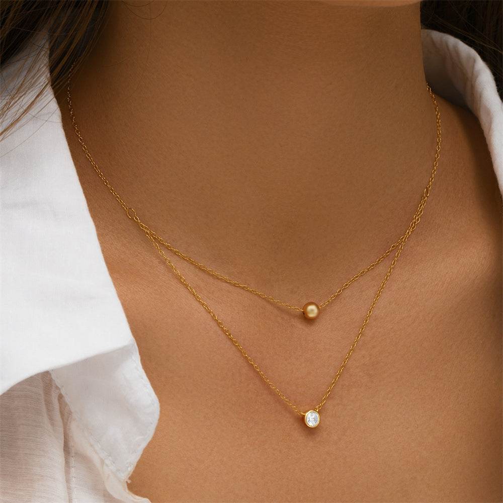 925 sterling silver double-layer layered single diamond versatile women's collarbone necklace - MOWTE