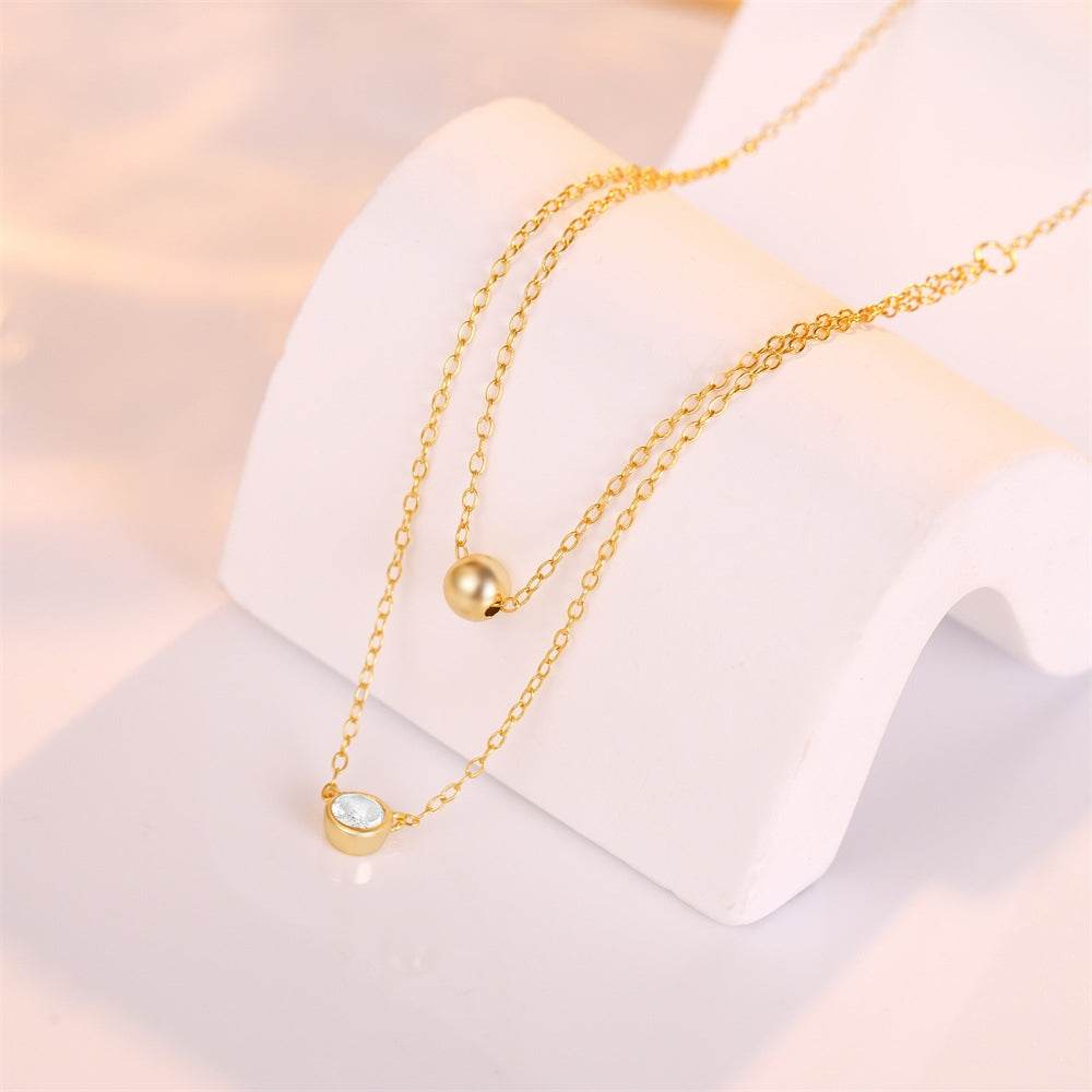 925 sterling silver double-layer layered single diamond versatile women's collarbone necklace - MOWTE