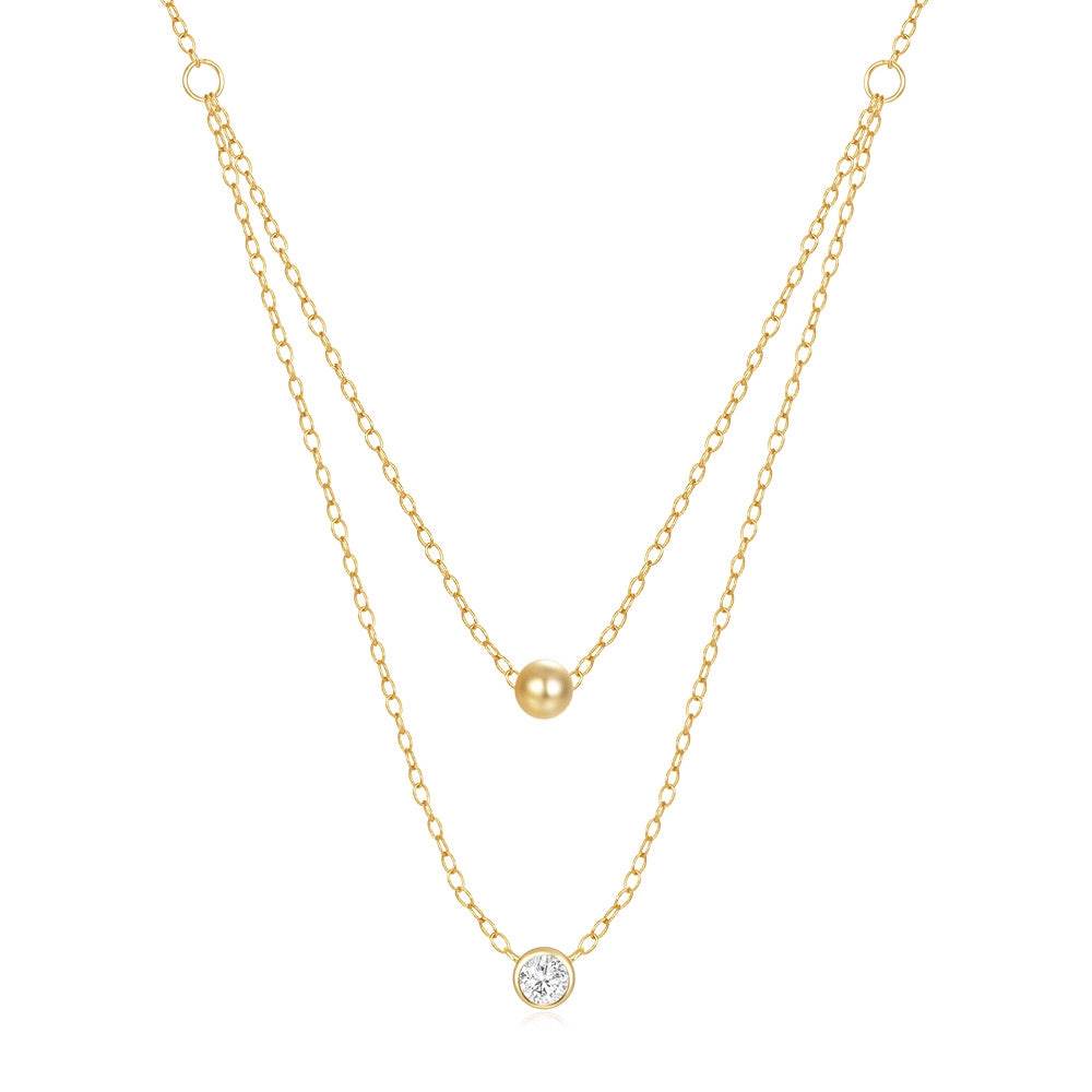 925 sterling silver double-layer layered single diamond versatile women's collarbone necklace - MOWTE
