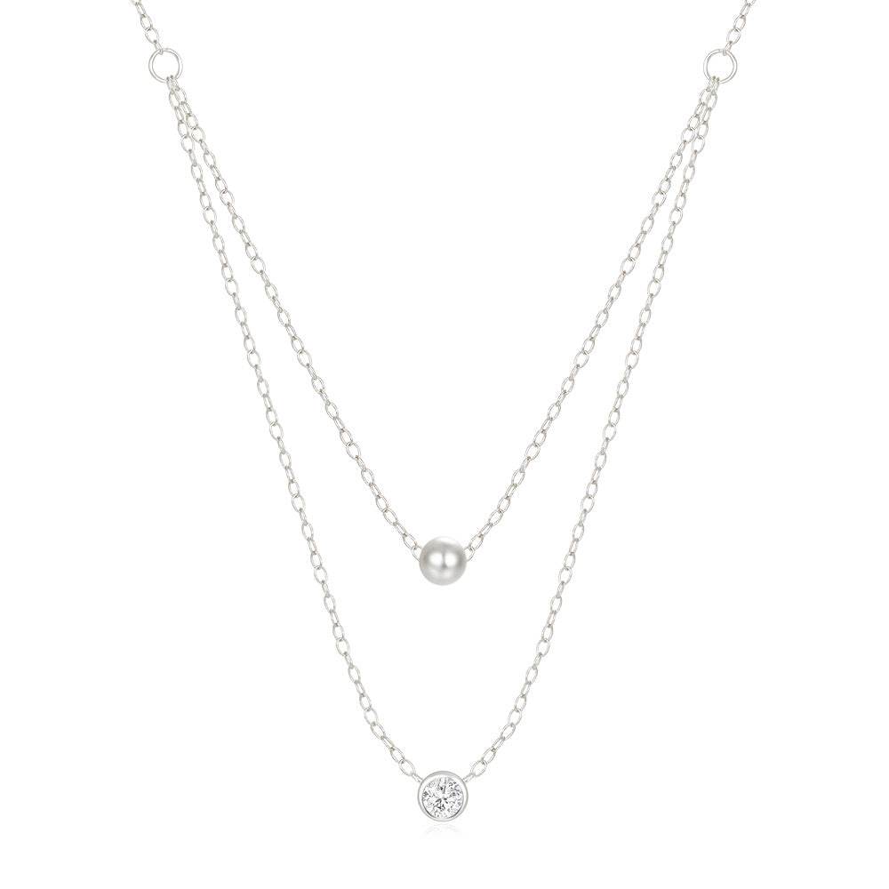 925 sterling silver double-layer layered single diamond versatile women's collarbone necklace - MOWTE